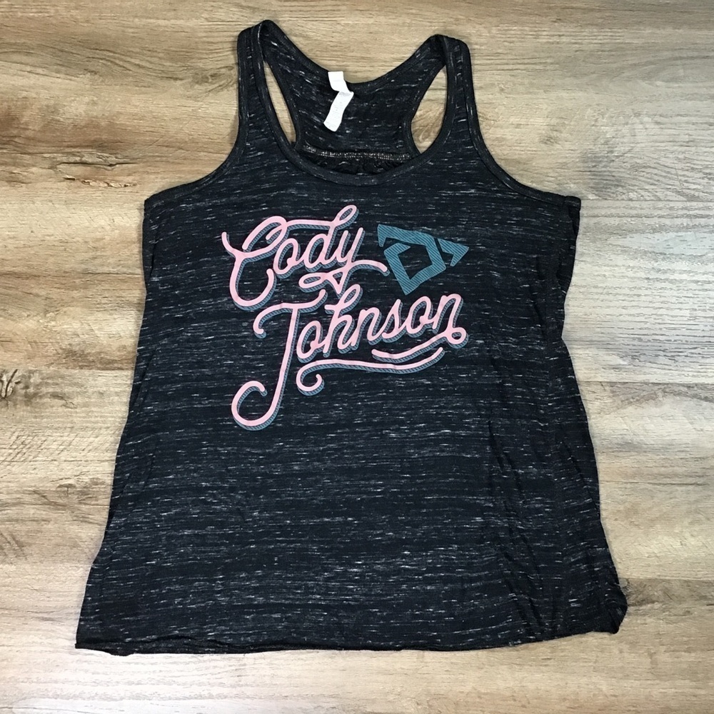 CODY Johnson Tank Top Size S Graphic Racerback Rope Heather Charcoal Gray